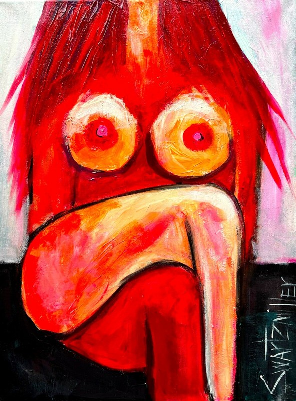 Big COLORFUL Redhead CANVAS 18X24 PAINTING original SWARTZMILLER DNA SIGNED ART