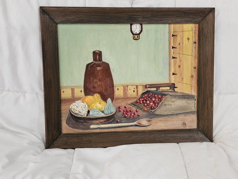 Vintage Signed Still Life Oil Painting Kitchen 1958 Western Art Roy Mason gallery