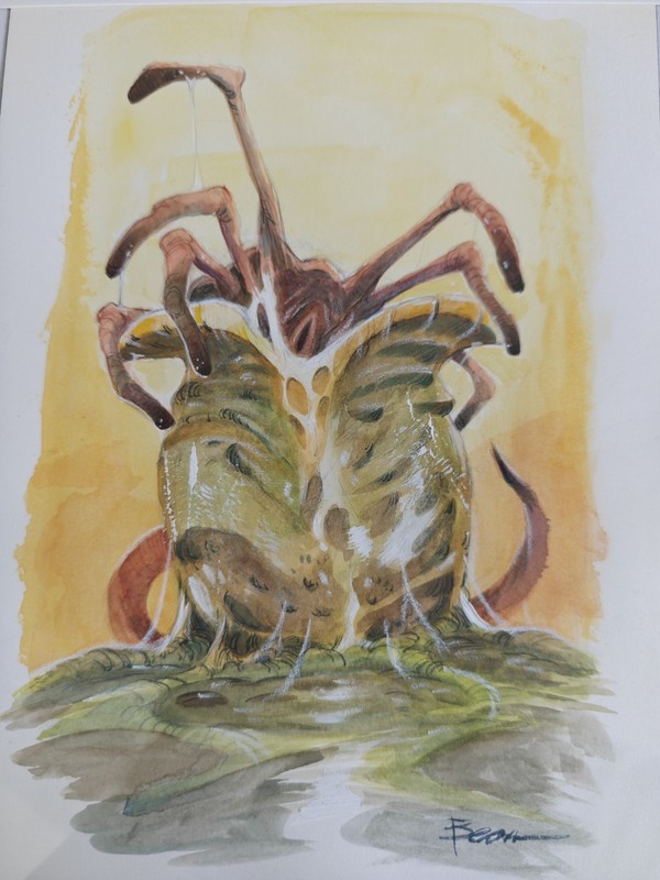 Brett Bean ORIGINAL ART – Alien Facehugger Watercolor Painting SIGNED 7×9.5