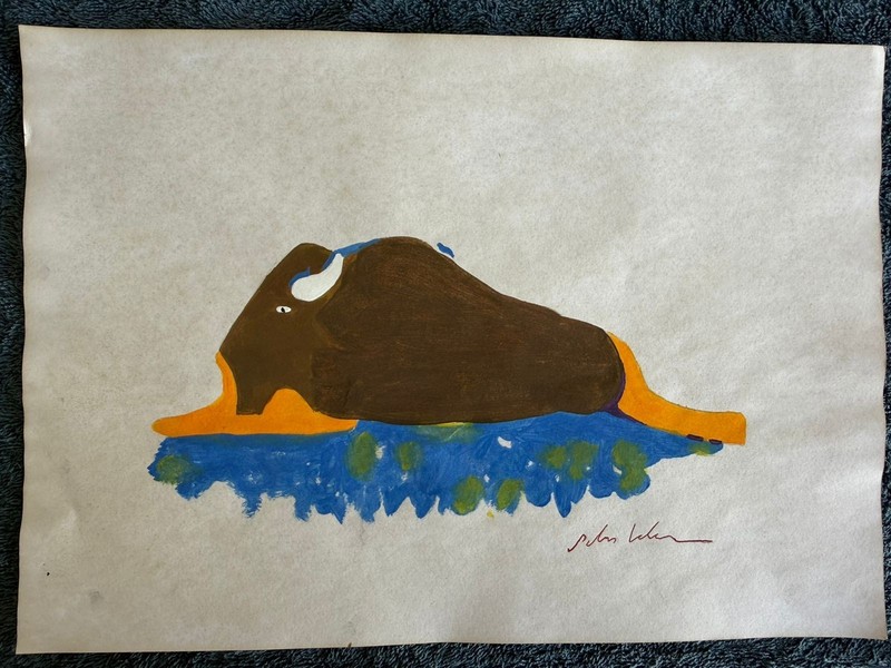 FRITZ SCHOLDER drawing and painting on old paper signed stamped vintage