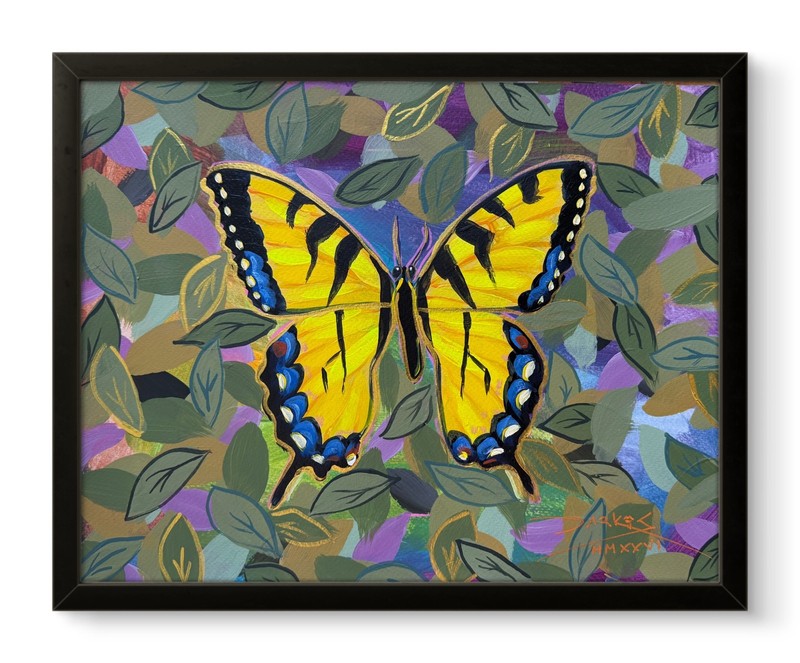 Butterfly Painting Original Yellow Black Nature Wall Art Home Decor 11×14 WP 23