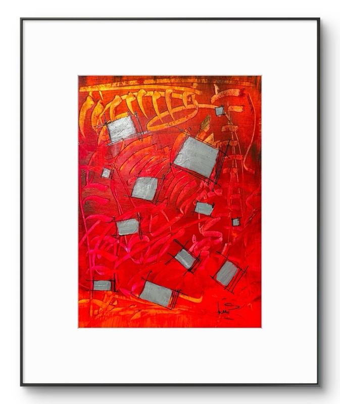 Original Abstract Expressionism 9X12 Teal Squares Paper Ink Handmade Signed 14