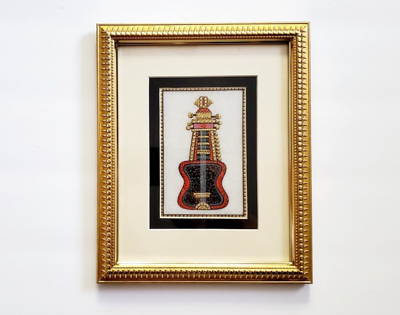 MARBLE PAINTING MUSICAL INSTRUMENT DECORATIVE ART FRAMED