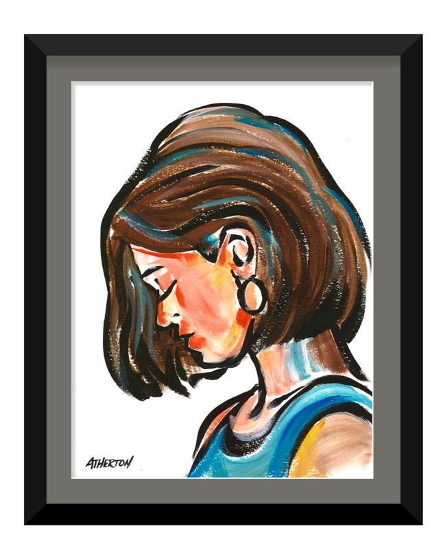 9×12 Original Abstract Woman Portrait Painting on Paper Modern Figurative by Jim