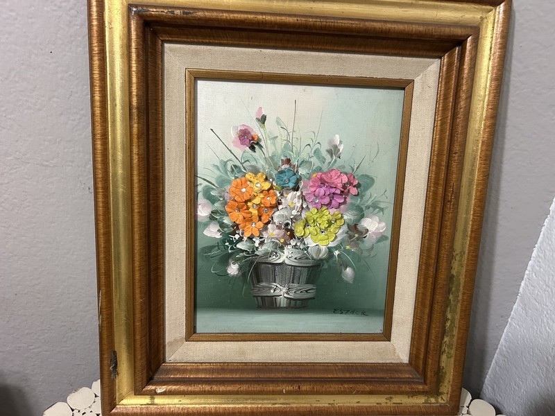 Esther Original Signed Framed Oil Painting Floral Still Life on Canvas 13x11 gallery
