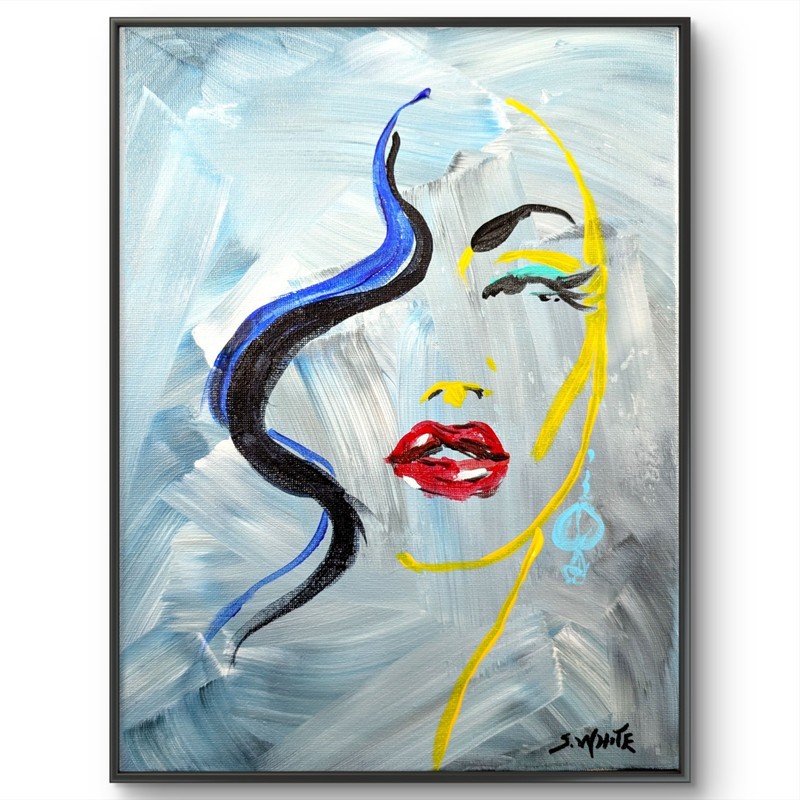 Marilyn Monroe Painting Expressionist Pop Art Red Lips 9×12 Canvas SWhite