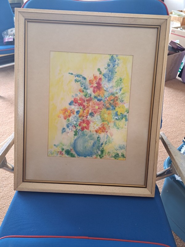 Floral Vintage Painting Framed Matted & Under Glass Artist Signed Colorful