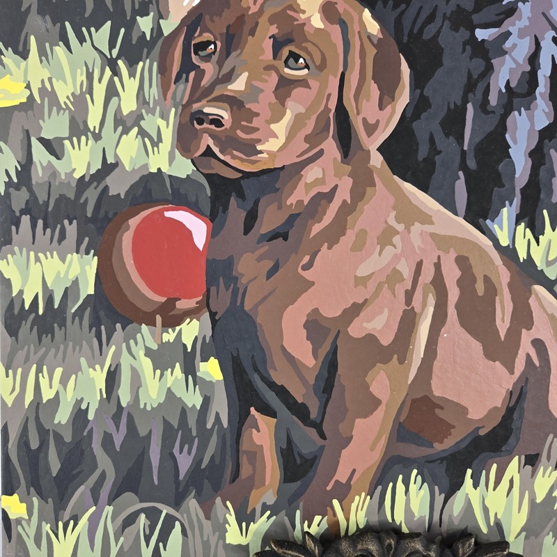 Puppy Picnic Paint by Number Acrylic Painting Finished Labrador Retrievers 16x20 gallery