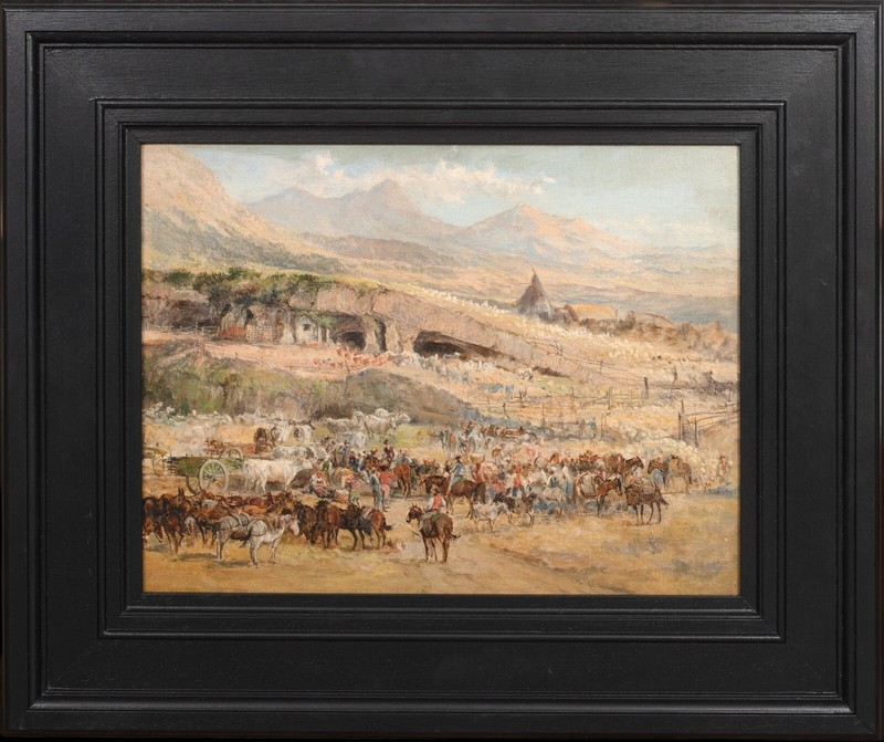 Large 19th Century American Wild West Cattle Ranch Landscape CHARLES SCHREYVOGEL