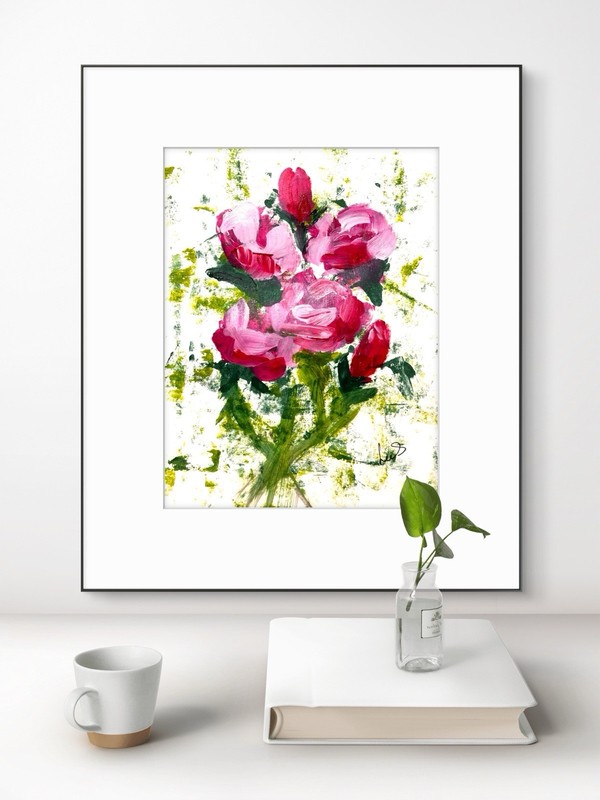 SAMATOWIC Original Pink Roses Abstract Expressionism 9X12 Paper Signed Wall 28 gallery