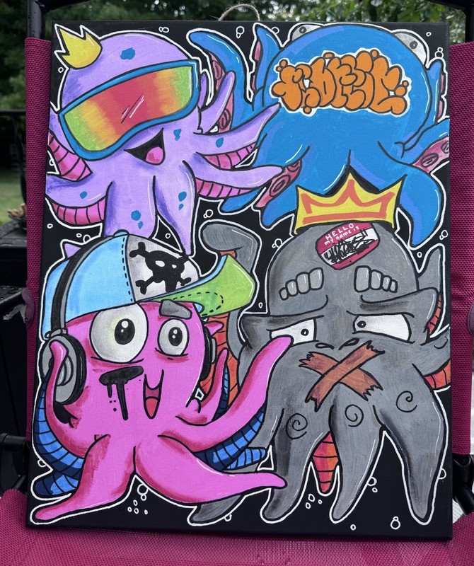 Shortiez Ink Graffiti Abstract 16 X 20 Octopus Fantasy Cartoon Shades SnapBack