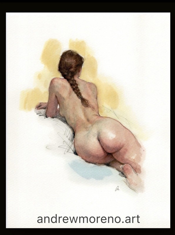 Original Classical Watercolor 8x10 Painting Female Figure