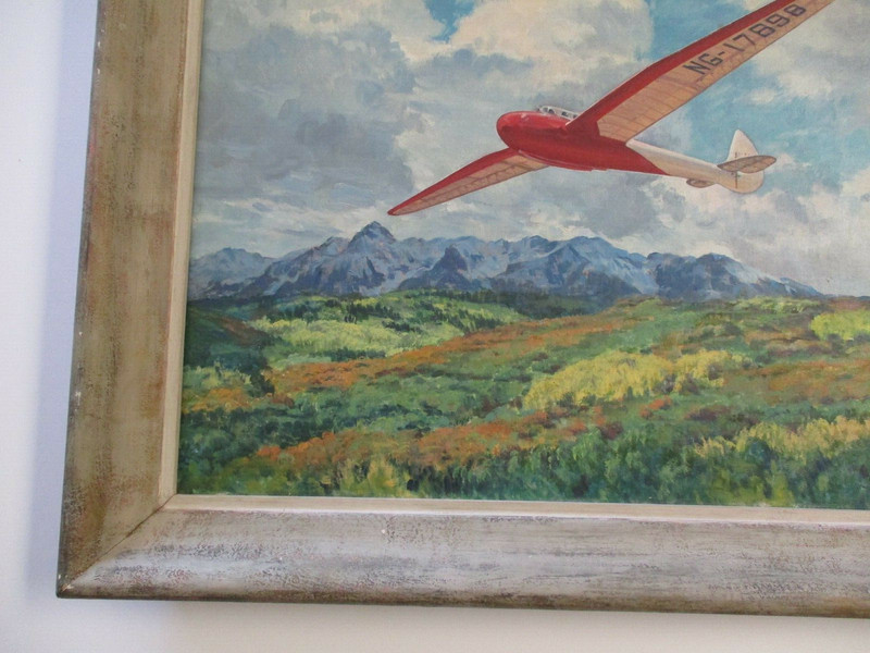 ANTIQUE PAINTING JULES RAUSCHERT WPA AMERICAN MASTER AVIATION PLANE LANDSCAPE gallery