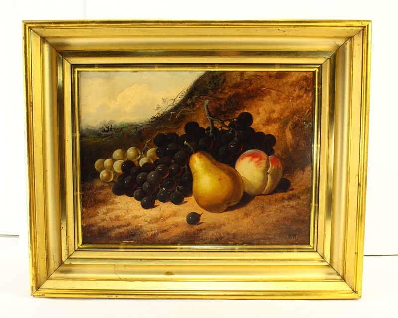 = 19th C. British School Oil on Board Victorian Still Life w Fruit @ Landscape