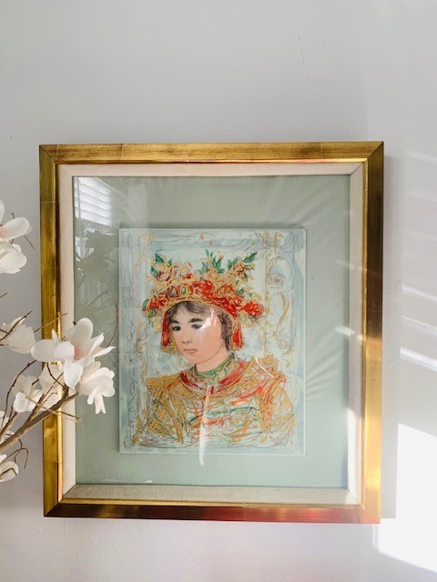 Edna Hibel Original Painting on Porcelain, signed, framed and inscribed gallery