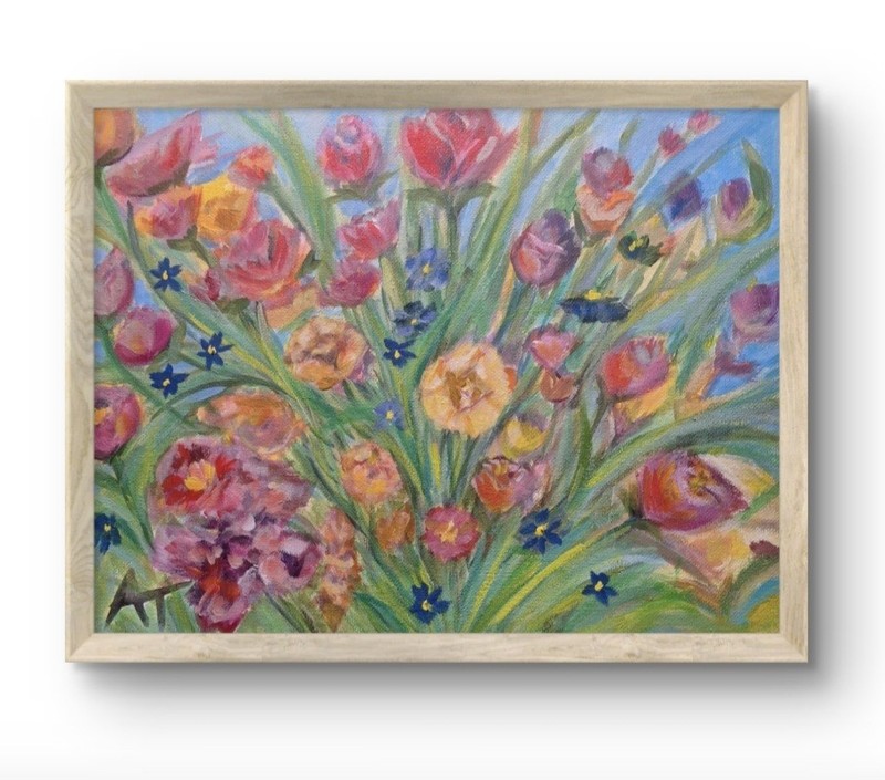 Original Signed 9×12 Bold Floral Impressionist Acrylic Panel Home Decor Art