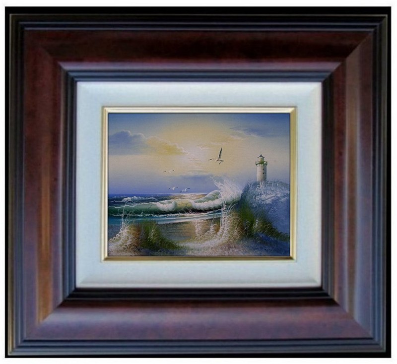 Framed Quality Hand Painted Oil Painting, Lighthouse with Seagulls 1, 8x10in