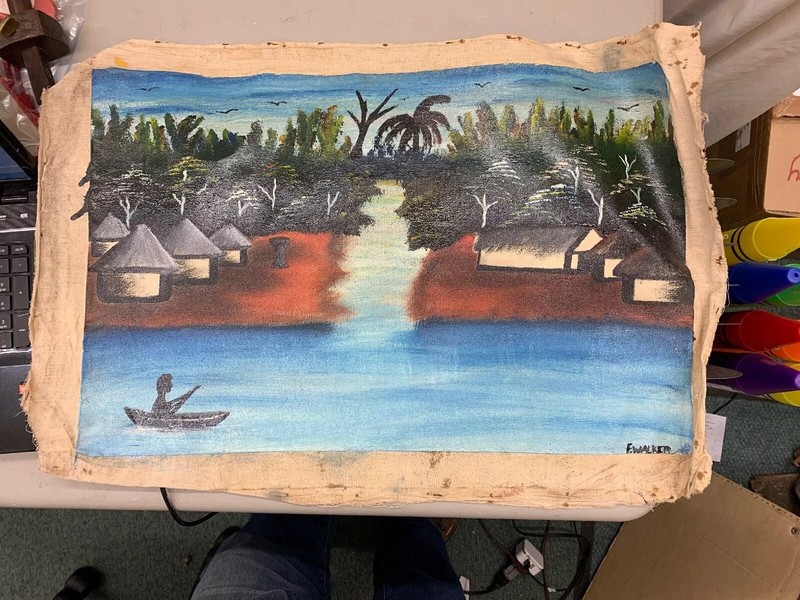 1970s Vintage African Village Original Oil Painting Kenya Uganda Signed F Walker