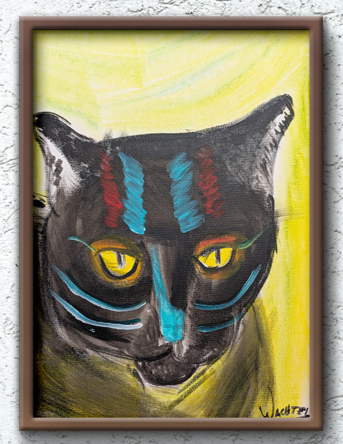 Original Black Cat Painting 11×14 Whimsical Abstract Expressionist Wachtel