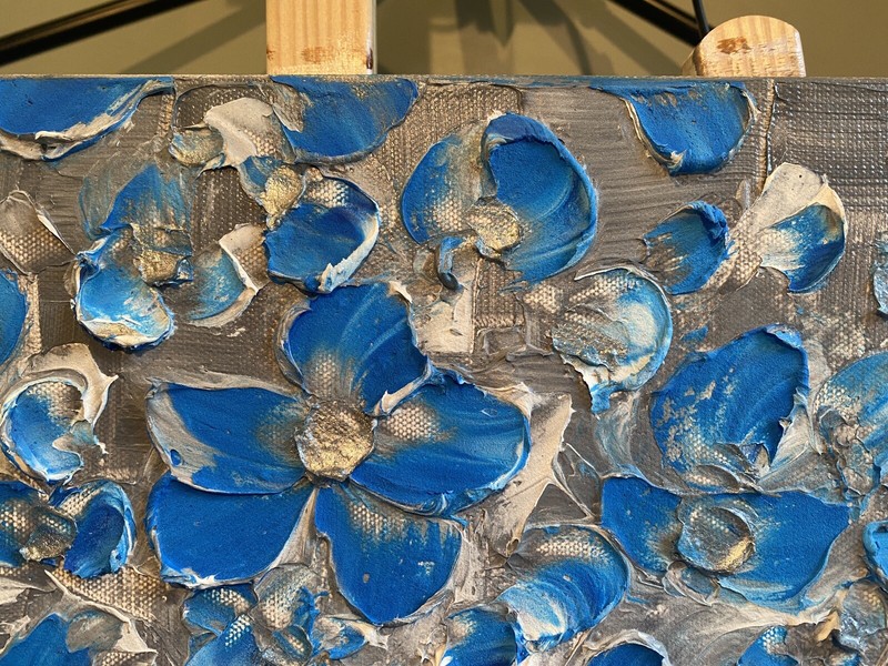 Blue ORIGINAL Painting Impasto Flowers Palette Knife Textured Art by susanna gallery