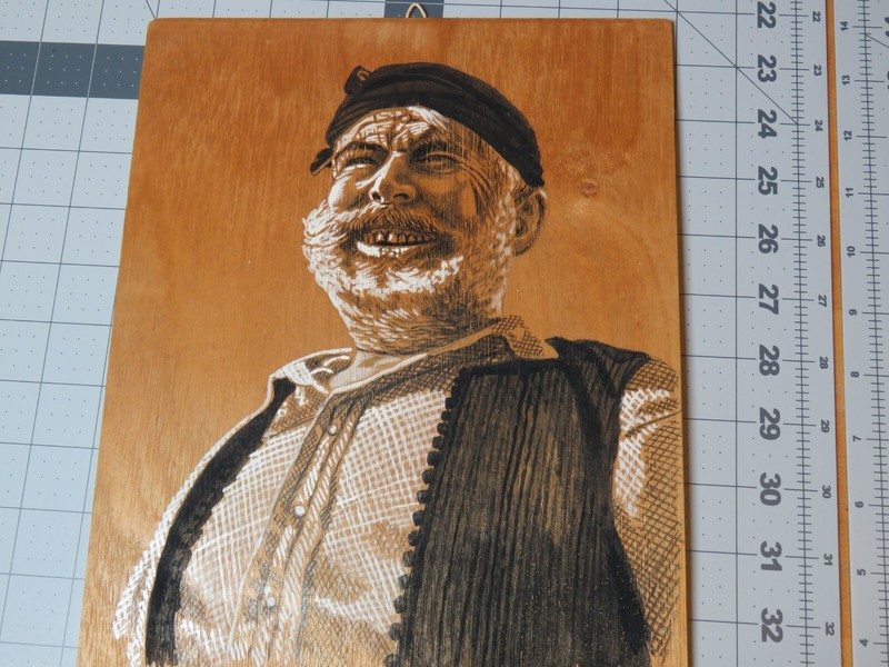 Vtg Original Oil Painting Portrait of Man Signed Black White Drawing Wood Board