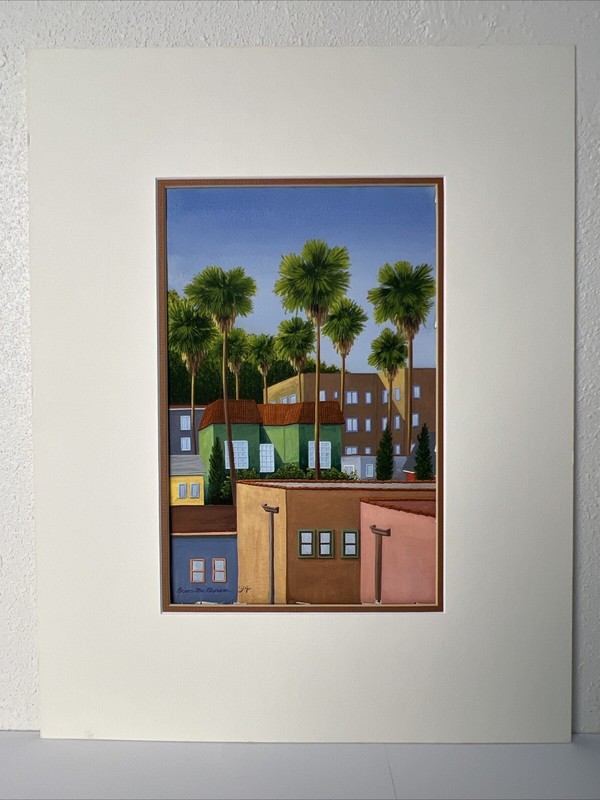 Original Painting Signed Bruce Mac Pherson McPherson Palm Trees Buildings Colors gallery