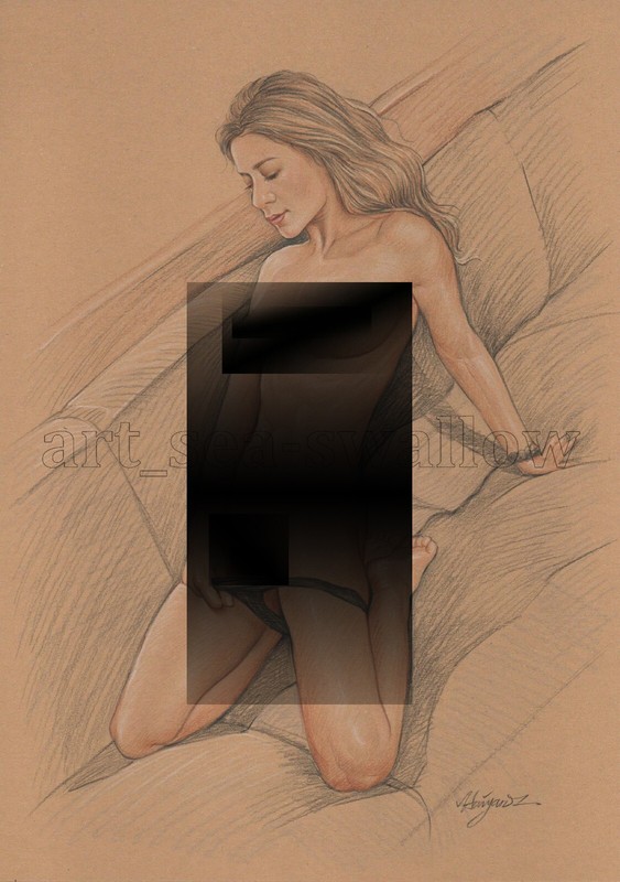 Original drawing A4 Art Colored Pencil painting Beautiful girl on kraft paper123