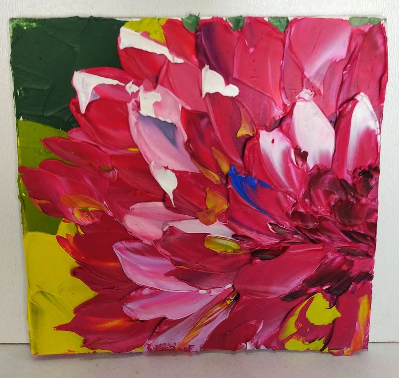 Handmade Original Impasto Abstract Purple Flowers Floral oil painting 3,5x3,5 in gallery