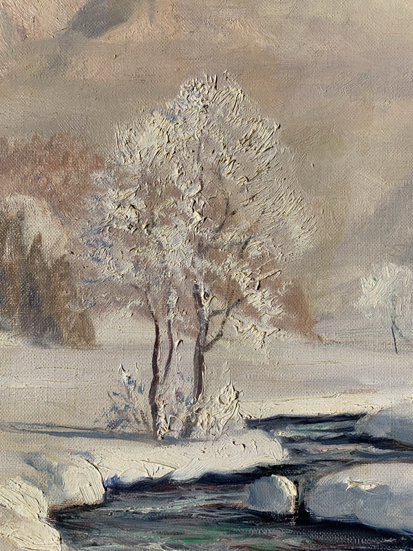 Vintage Oil Painting E. Kettemann Wintermorgen bei Kitzbuhel Tirol Wild Kaiser gallery