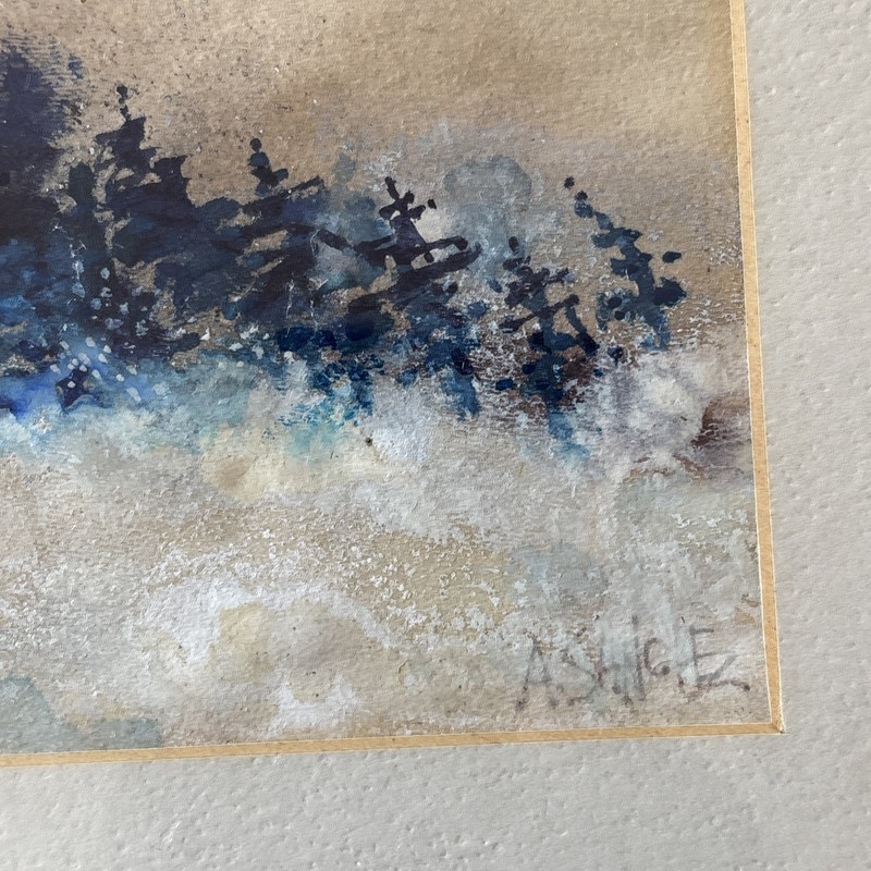 Watercolor Painting Signed A. Sanchez Abstract Forest 9x11 Matted And Framed gallery