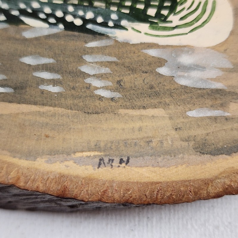 VTG Rustic Loon Duck Original Folk Art Painting Wood Slab Live Edge Signed Cabin gallery