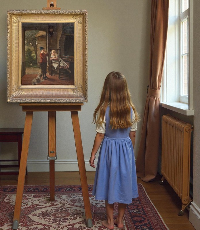 Antique 19th Century Oil Painting – Smoking in Secret in a Rustic Interior gallery