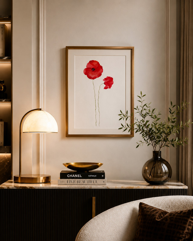 Red Poppy Floral Original Waterolor Painting Nature Art 6 gallery