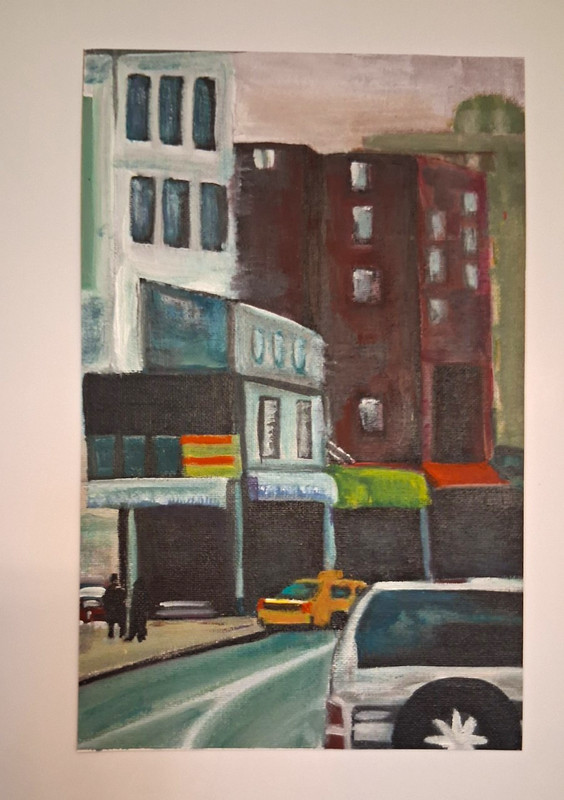 Framed Matted Urban City Street Scene Taxi Print, Portrait Wall Art