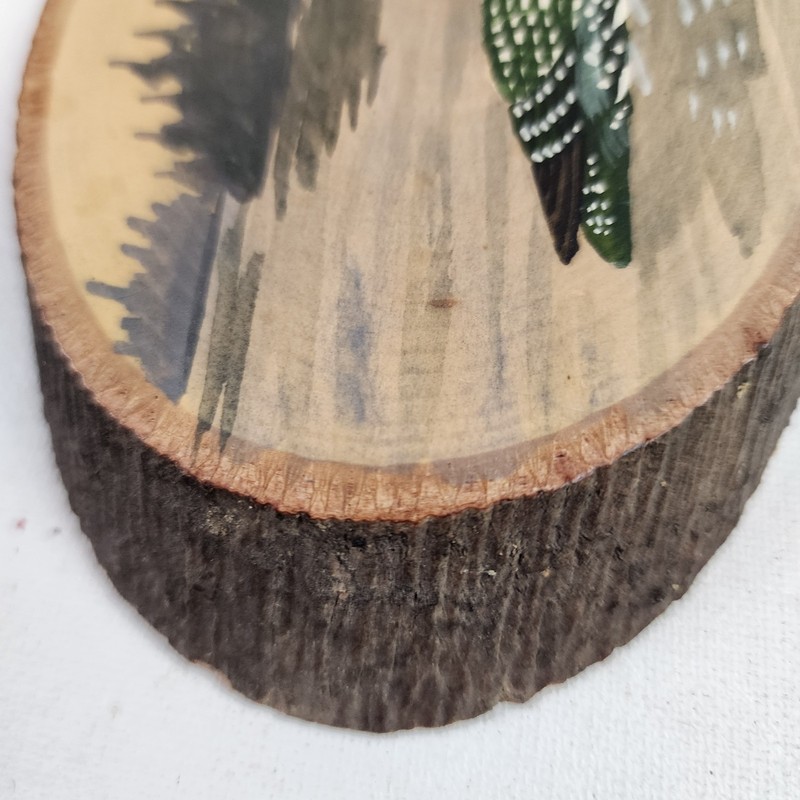 VTG Rustic Loon Duck Original Folk Art Painting Wood Slab Live Edge Signed Cabin gallery