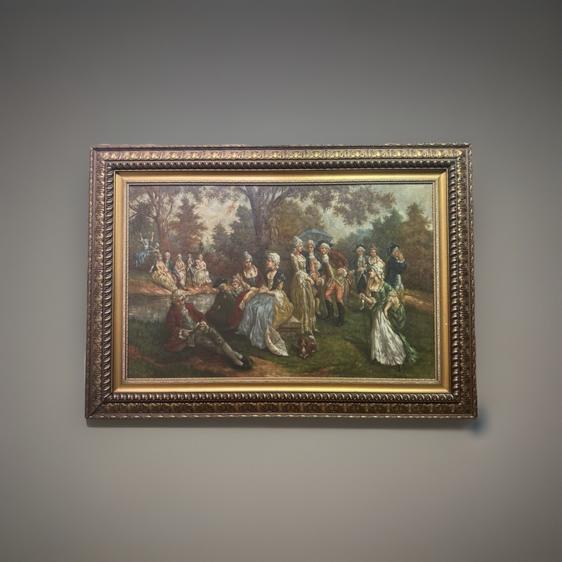 Exceptional Museum Quality European Oil Painting Grand Rococo Fête Galant Signed