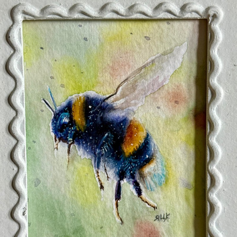 Bumble Bee Painting Framed Original Entomology Gift Insect Art Small Watercolor gallery