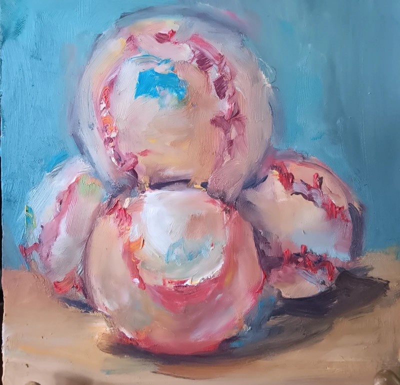 oil painting, baseball season, 6 by 7′ daily painting