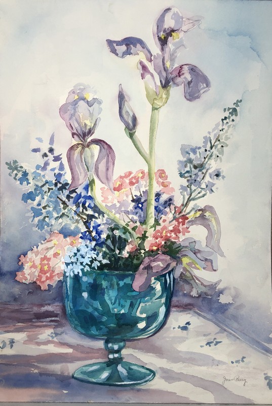 Original Painting Watercolor Artist Signed Joan Perry Vintage Art 20”Hx14 1/4”W