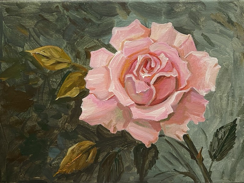 5×7 Print of painting Ryta pink Autumn Fall rose Flower Folk Art Garden Decor 🌸