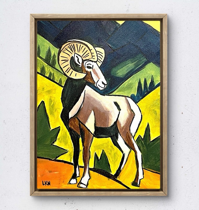 Laeknapes Abstract Art Bighorn Sheep 12X16 Canvas Home Gallery Expressionist Ram