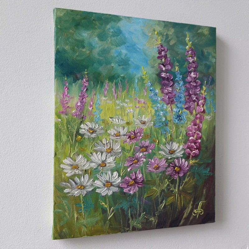 Summer Garden Flowers Original Oil Painting Floral Meadow Nature Wall Art 8x10 gallery