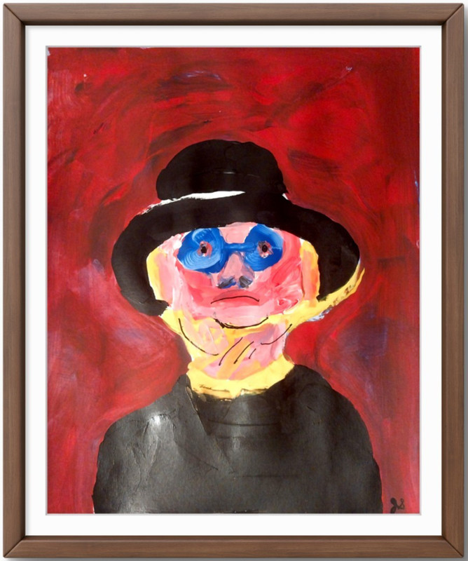 Bold Color Modern Abstract Original Art Signed Original Painting Top Hat Man
