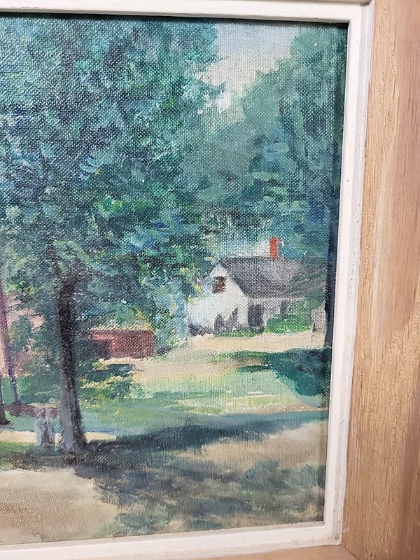 Antique Oil Painting Old Farm House Barn Cheshire CT Signed Impressionist gallery