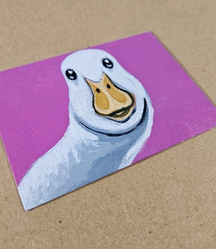 ACEO White Goose Mini Painting Original Duck Artwork Signed Acrylic Bird Art gallery