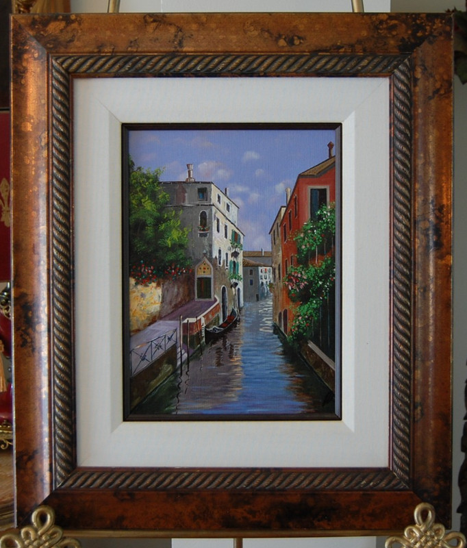 ORIGINAL FRAMED SIGNED OIL PAINTING VENETIAN GONDOLA CITYSCAPE CANAL SCENE