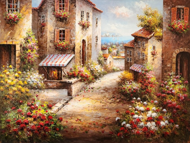 Tuscan Village – #6A-B55, 36×48, 100% Hand painted Oil Painting on Canvas