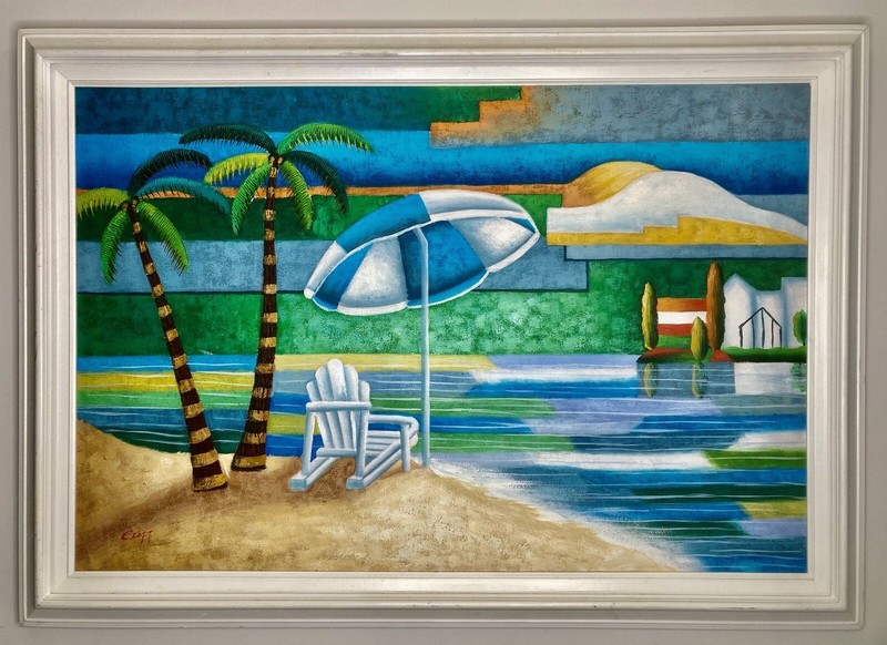 Children’s Room Seaside Oil Painting Signed C. Loft — 41 X 29