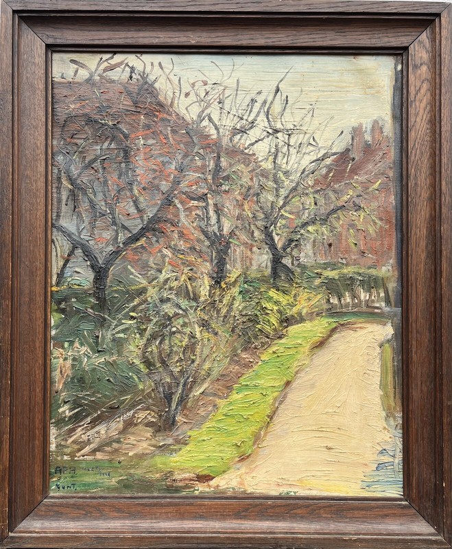 Impressionist Spring Landscape Path Houses Belgium Ghent March 1948 gallery
