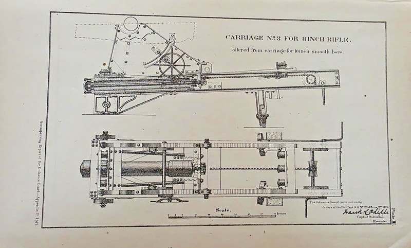 Antique 1878 Carriage No. 3 for 8-Inch Rifle War Department Print 6×9